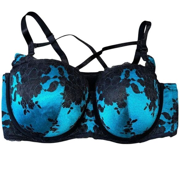 Torrid Womens Size 44DD Padded Lace Bra Size 2 US 2X Panty Set Blue Black - Picture 4 of 9